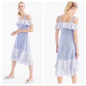 J. Crew cold-shoulder silk striped dress